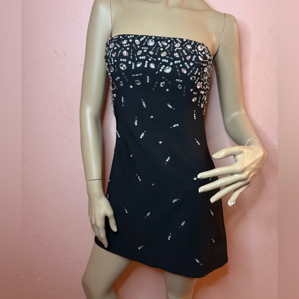 Black Rhinestone Strapless Mini Dress – Sparkly Cocktail Party Dress